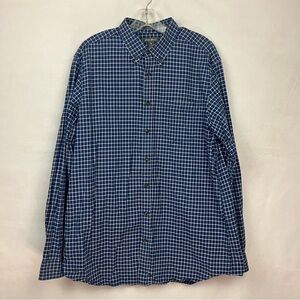 Eddie Bauer Men's Size Large Tall Navy White Plaid Long Sleeve Button Down Shirt